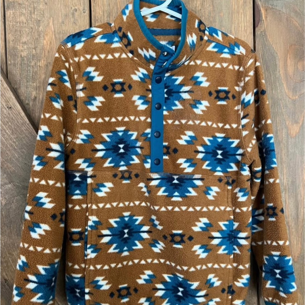 Boys Aztec Western Pattern Fleece - Tan and Turquoise sz 5